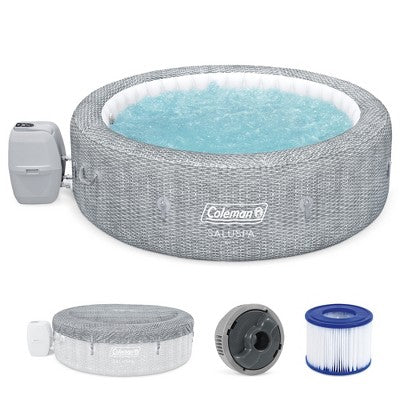  Coleman SaluSpa Sicily AirJet 7 Person Inflatable Hot Tub Round Portable Outdoor Spa With 180 Soothing AirJets And Insulated Cover, Gray