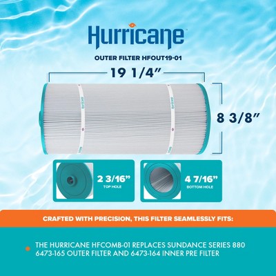  Hurricane HFCOMB-01 Advanced Spa Filter Cartridge Combo Set Of Inner & Outer Filter Replacement For Sundance Series 880 6473-164 And 165