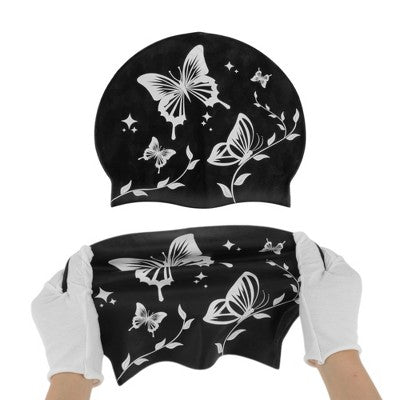  Unique Bargains Silicone Butterfly Vine Leaves Pattern Waterproof Swim Cap 1 Pc