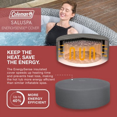  Bestway Coleman Sicily AirJet Inflatable Round Hot Tub With EnergySense Cover & 2 SaluSpa Underwater Non-Slip Pool Spa Seat With Adjustable Legs, Gray