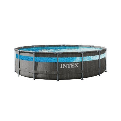  Intex 14' X 42" Clearview Prism Frame Above Ground Pool - Graywood Print: Steel Frame & Vinyl Liner