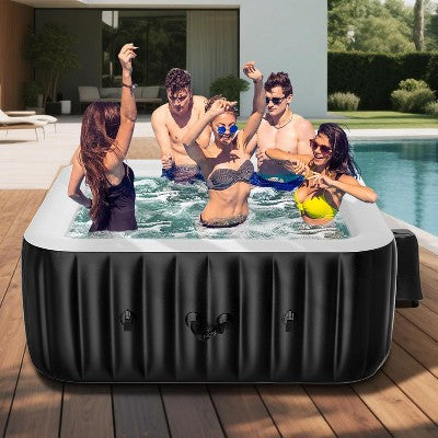  DoCred Inflatable Hot Tub With Air Jets, Heater Pump & Insulated Cover – Available In 2–4 Or 4–6 Person Sizes, Round Or Square Design