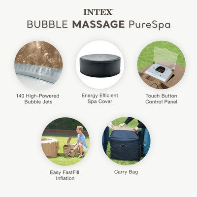 INTEX 28427EP PureSpa Bubble Massage Spa Set: Includes Energy Efficient Spa Cover – 140 Bubble Jets – 6 Person Capacity – 85" X 28"