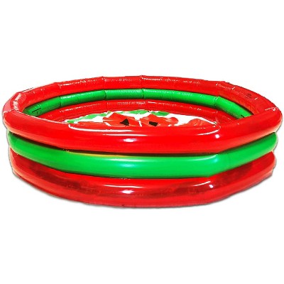  Hoovy Easy Set Up Inflatable Blow Up 59" X 11.75" 3 Ring 53 Gallon Capacity Watermelon Style Portable Kiddie Swimming Pool Toy For Kids And Adults