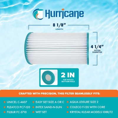  Hurricane 2 Pack HF4607-02 Advanced Pool Filter Cartridge For PC7-120, Unicel C-4607, Filbur FC-3710, Coleco F-120, Sand-n-Sun, Easy Set Size A Or C