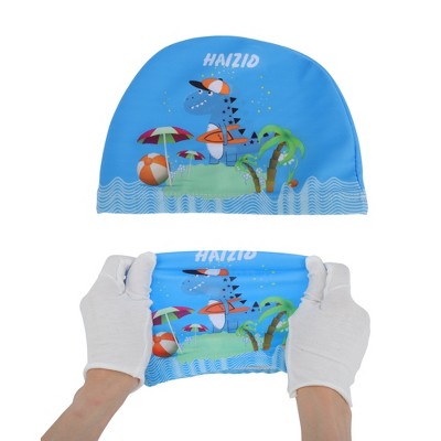  Unique Bargains Kid's Polyester Cartoon Dinosaur Swim Cap Blue Green 1 Pc