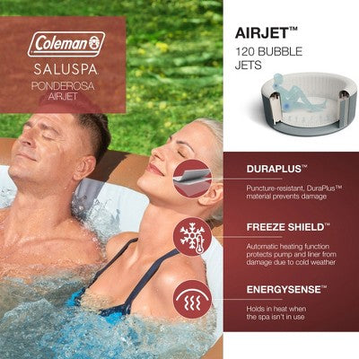  Bestway Coleman Miami AirJet Inflatable Hot Tub With EnergySense Cover, 2-Pack SaluSpa Spa Seat And 2 Sets Of SaluSpa Padded Headrest Pillows