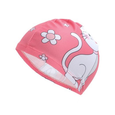  Unique Bargains Kid's Polyester Cat Pattern Swim Cap Rose Red White 1 Pc
