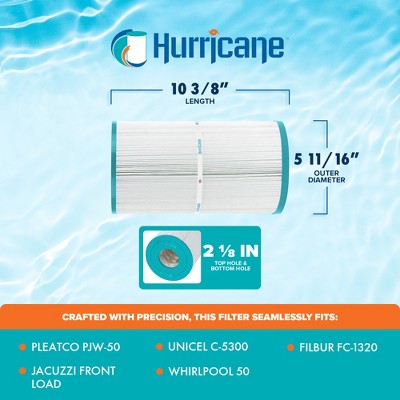 Hurricane Filters Replacement Spa Filter Cartridge For PJW-50, Unicel C-5300, Filbur FC-1320, Hot Tub Front Load, And Whirlpool 50, White, 2 Pack