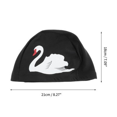  Unique Bargains Nylon Swans Print Swim Cap Black White 1 Pc