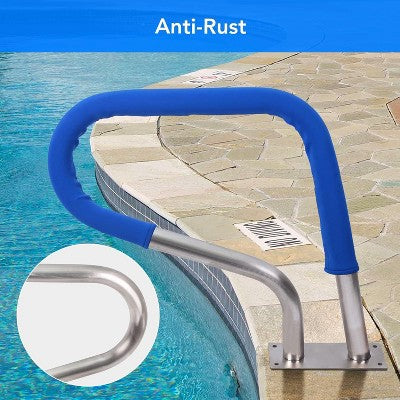  Pool Handrail, 30"x22" Pool Railing, 3-Bend Swimming Pool Stair Rails, 304 Stainless Steel Rustproof Pool Handrails With Non-Slip Grip Cover For