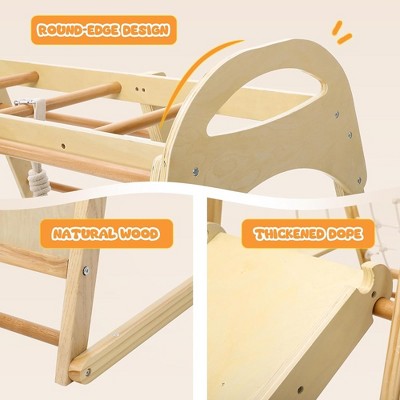  Toddler 7-in-1 Indoor Wooden Climbing Frame Toy Set Climbing Structure With Tent Railing Slide,for Boys And Girls