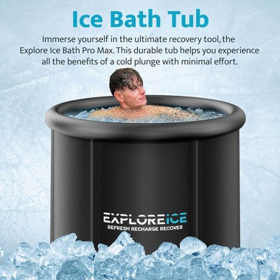  Explore Ice Bath Pro Max XL Cold Water Therapy Portable Bathtub For Athletes, Inflatable Cold Plunge Tub Barrel Bath Tub With Lid, 2 Pack, Black