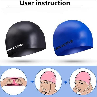  Link Active Adult Silicone Swim Cap Durable Comfortable BONUS EAR & NOSE PLUGS INCLUDED!!!