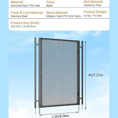  Inground Pool Fence Gate With Stainless Steel Lock, Durable 340 GMS Teslin PVC Mesh, Easy DIY Installation, Secure Barrier For Backyard Pools