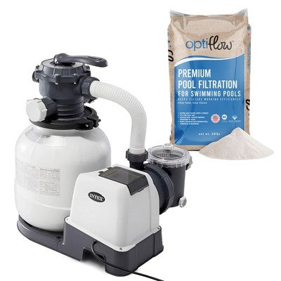  Intex 26645EG Krystal Clear 2100 GPH Sand Filter Pump For Above Ground Pools Bundled With OptiFlow Premium Pure Silica Filter Sand, 50 Lb Bag