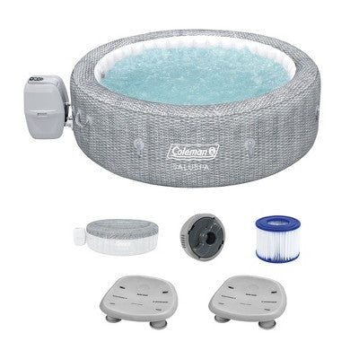  Coleman SaluSpa Sicily AirJet Hot Tub With 180 Soothing Jets With Set Of 2 Bestway Underwater Non Slip Pool And Spa Seat With Adjustable Legs, Gray