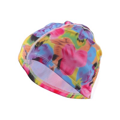  Unique Bargains Polyester Flower Pattern Swim Cap 5.91"x9.25" Pink Blue Yellow 1 Pc