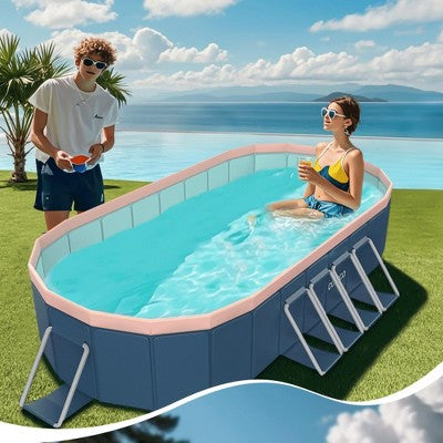  NAYSAYE Above Ground Pool PVC Folding Pool Strong Build Easy Setup For Outdoor Patio Garden Use, Blue And Gray, 80.71"*61.81"*19.69"