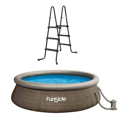  Funsicle 36 Inch SureStep 3-Stair Swimming Pool Ladder With 12' X 36" QuickSet Ring Top Above Ground Swimming Pool, Dark Triple Basketweave