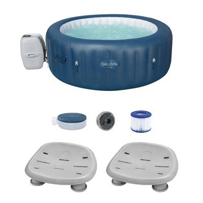  Bestway SaluSpa Milan AirJet Inflatable Hot Tub With EnergySense Cover, Blue + Bestway SaluSpa Underwater Non Slip Pool & Spa Seat (2 Pack)
