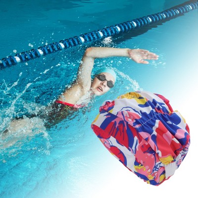 Unique Bargains Nylon Floral Pattern Swimming Cap Red Yellow 1 Pc