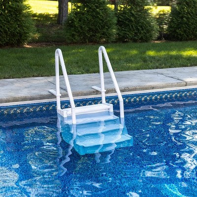  Poolzilla 32" Wide Above Ground Step Ladder With Handrails | 48-54" Deep Pools