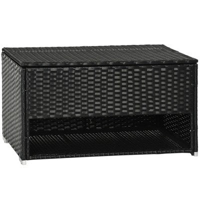  Outsunny Outdoor Deck Box & Shoe Storage, PE Rattan Wicker Towel Rack With Liner For Indoor, Outdoor, Pool, Toys, Garden Tools