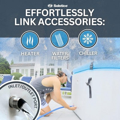  Solstice Plunge 100 Gallon 2 Person Inflatable Insulated Athlete Cold Plunge Ice Bath Tub With Lid, Handles, Pump, And Carrying Bag, White/Blue