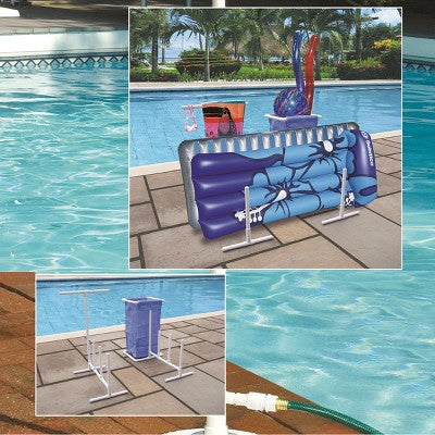  Swimline Hydro Tools Swimming Pool Mesh Bag Poolside Toy Organizer With Towel Hanger 37" - Blue