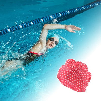  Unique Bargains Polyester Polka Dots Pattern Swim Cap 5.91"x9.25" Red White 1 Pc