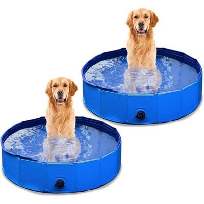  Zone Tech Foldable Pet Swimming Pool 38 Inch Blue Pet Pool With Drain Easy To Store Leakproof Tub For Indoor & Outdoor Great For Both Kids And Pets