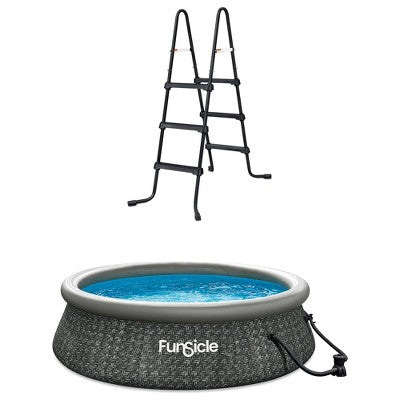  Funsicle 36 Inch SureStep 3-Stair Swimming Pool Ladder With 10' X 30" QuickSet Inflatable Ring Top Outdoor Above Ground Pool And Pump