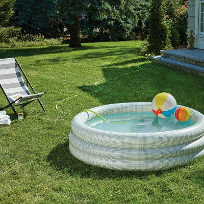  132 Gallon Layered Plaid Inflatable Kiddie Pool Green/Blue - Hearth & Hand™ With Magnolia