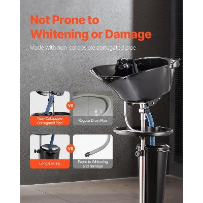  VEVOR Portable Shampoo Bowl, Deep Shampoo Sink For Washing Hair With Adjustable Height And Angle, Includes Drain Hose, Shower Head And Bucket, Black