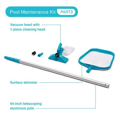  Intex 12 Foot By 30 Inch Framed Above Ground Swimming Pool With 42 Inch Tall Ladder, Maintenance Kit Vacuum Skimmer, And Secure Vinyl Pool Cover