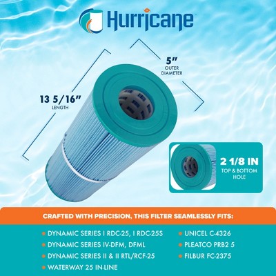  Hurricane HF4326-01M Elite Aseptic Spa Filter Cartridge For PRB25, Unicel C-4326, Filbur FC-2375, Dynamic Series I RDC-25, Waterway 25 In-Line