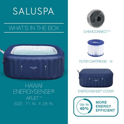  Bestway SaluSpa Hawaii Smart AirJet Inflatable Hot Tub Square Portable 4 To 6 Person Spa With 140 AirJets, App Control And EnergySense Cover, Blue