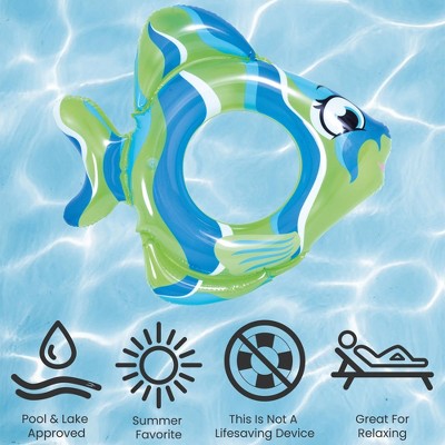  Pool Central 31" Green Inflatable Fish Children's Swim Ring Tube Float