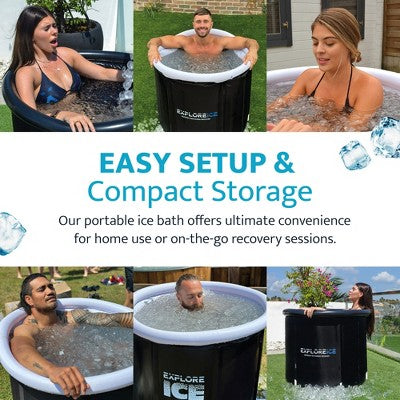  Explore Ice Bath Pro Max XL Outdoor Inflatable Portable Athlete Cold Water Therapy Plunge Barrel Bath Tub With Lid And Carry Bag, 2 Pack, Black/White
