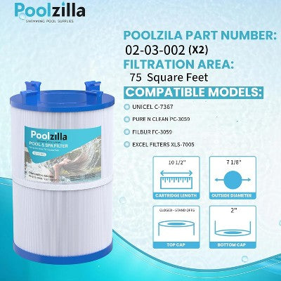  Poolzilla Spa Filter Cartridge For C-7367, Pleatco PD075-2000, Dimension One 1561-00, Filbur FC-3059, Excel Filters XLS-7005, Aladdin 17541