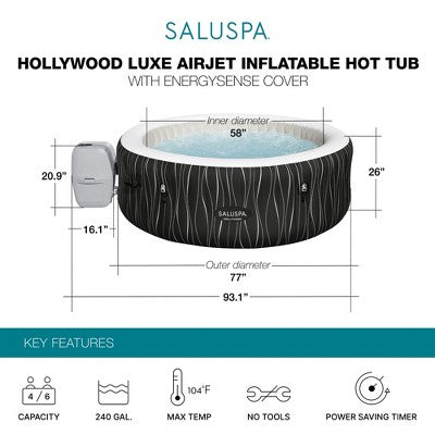  Bestway SaluSpa Honolulu AirJet Large Round 4 To 6 Person Inflatable Hot Tub Portable Outdoor Spa With 140 AirJets And EnergySense Cover