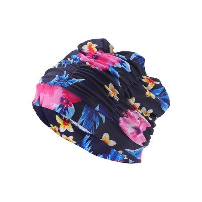  Unique Bargains Polyester Flower Pattern Swim Cap 5.91"x9.25" Navy Blue Pink 1 Pc
