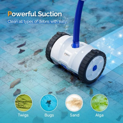  VINGLI Automatic Suction-Side Pool Vacuum Cleaner, Powerful Wall-Climbing Sweeper For Inground Pools, Includes 39.6ft Tangle-Free Hose (Blue&White)