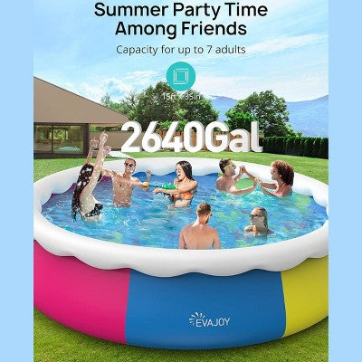  EVAJOY 15ft X 35in Inflatable Top Ring Swimming Pool Set With Pump Blue