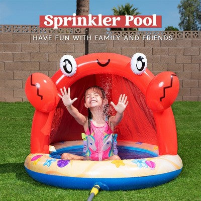  Joyfy Inflatable Sprinkler, Kiddie Swimming Pool, Crab Inflatable Splash Pool With Canopy And Sprinkler, Toddler Outdoor Summer Water Pool Toys