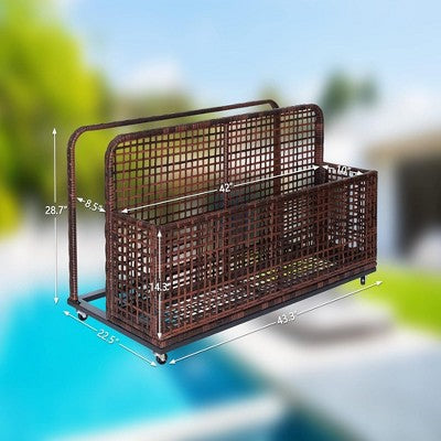  Whizmax Poolside Float Storage, Patio Poolside Float Storage Basket, PE Rattan Outdoor Pool Caddy With Rolling Wheels For Floaties, Patio, Pool