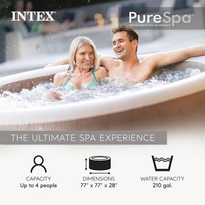  INTEX 28425EP PureSpa Bubble Massage Spa Set: Includes Energy Efficient Spa Cover – 120 Bubble Jets – 4 Person Capacity – 77" X 28"