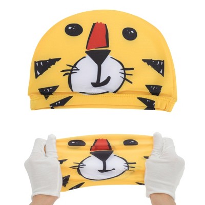  Unique Bargains Kid's Polyester Tigers Pattern Swim Cap Yellow Black 1 Pc