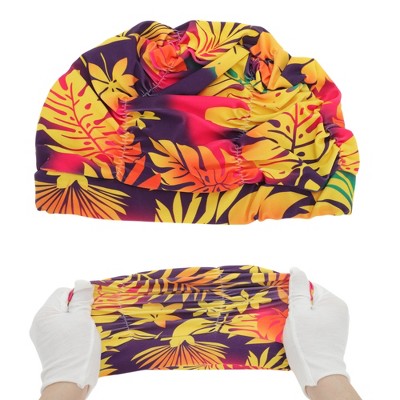  Unique Bargains Nylon Leaves Pattern Swimming Cap Orange Yellow 1 Pc